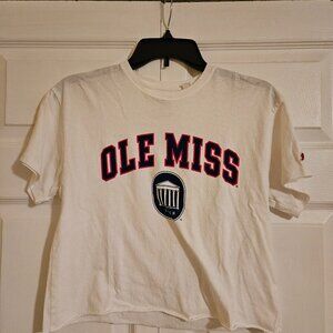 White women's small Ole Miss crop tee